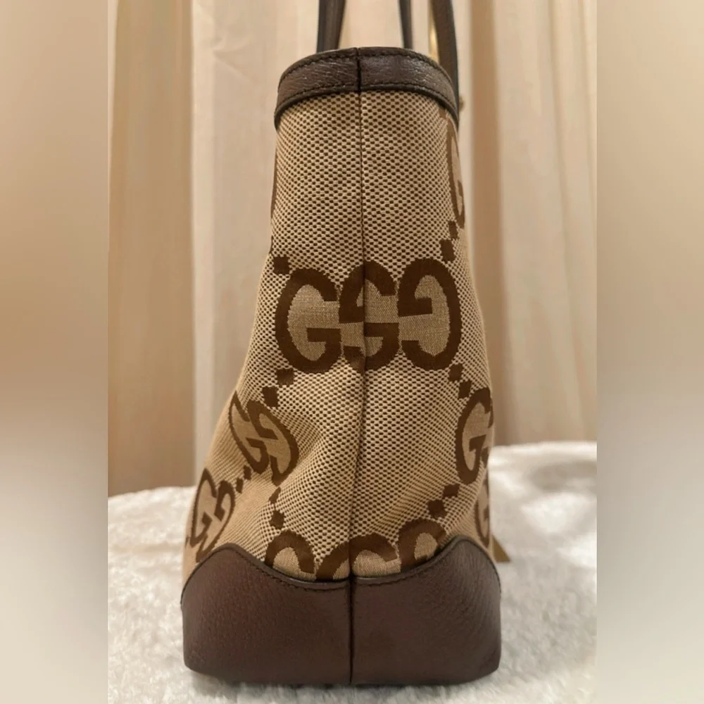 Authentic Gucci Monogram Jumbo GG Textured Calfskin Ophidia Tote Camel Ebony✨ - Picture 9 of 17
